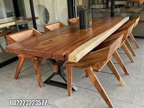 Meja Kayu Trembesi Utuh Unik Kombinasi Kaki Besi