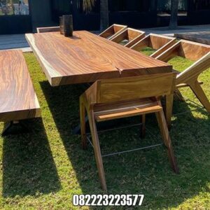 Meja Makan Outdoor Kayu Trembesi Utuh Solid 7 Kursi Meja Makan Outdoor Kayu Trembesi Utuh Solid 7 Kursi