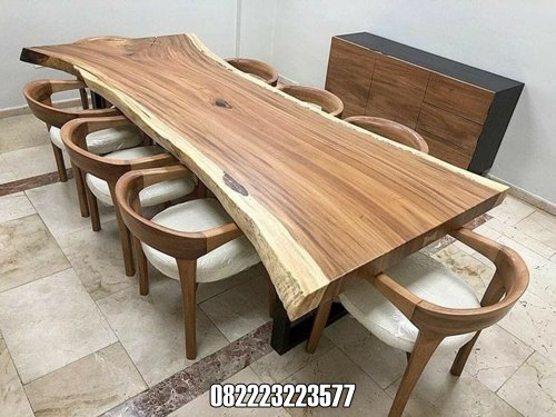 Meja Trembesi Kaki Besi 7 Kursi Kayu Jati Minimalis